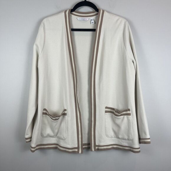 Isaac Mizrahi Live! Womens Open Front Cardigan Medium Ivory Preppy Scholar - Picture 1 of 9